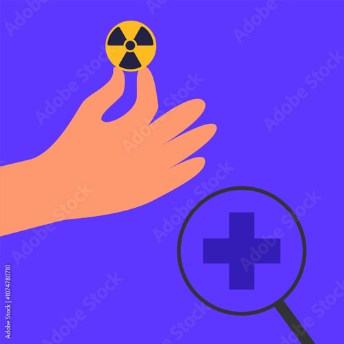 Nuclear medicine sign. Radio and chemotherapy. Human Cancer Treatment Course. Flat vector illustration.