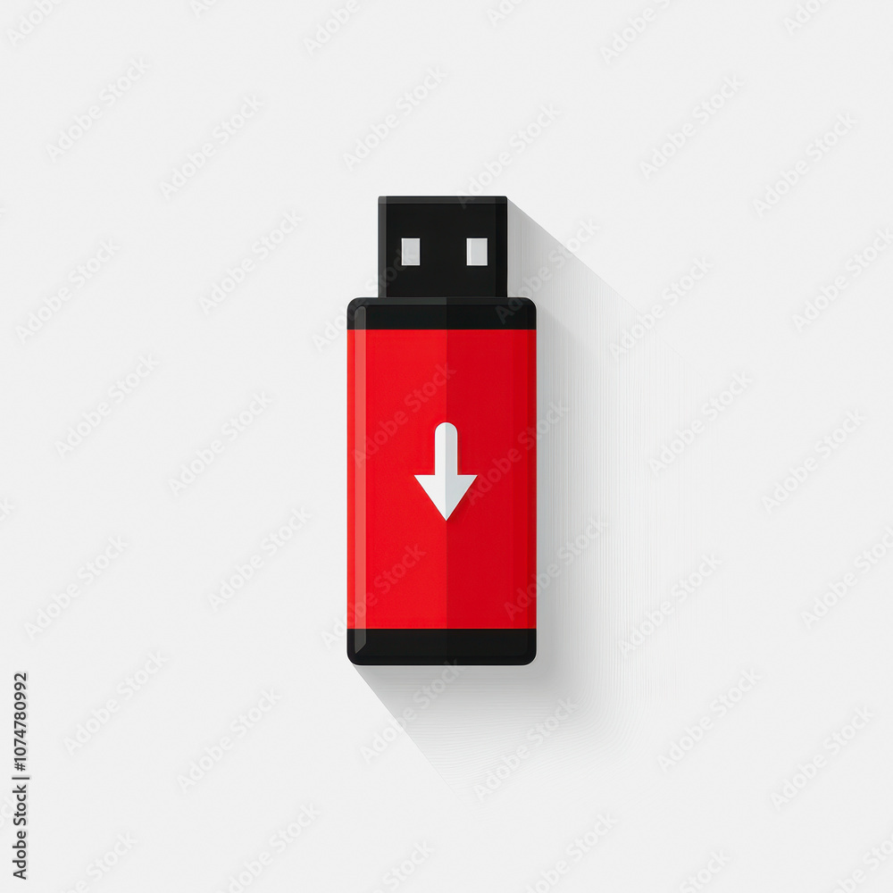 A simple red and black USB flash drive icon displayed on a clean white background, perfect for technology, storage, and data transfer themes. A simple red and black USB flash drive icon displayed on a clean white background, perfect for technology, storage, and data transfer themes.