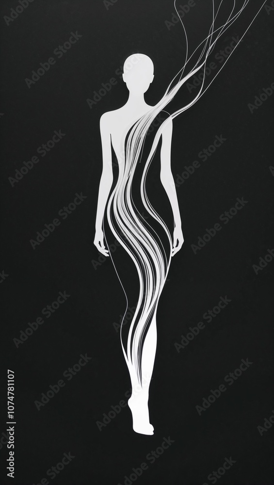 Feminine body silhouette in a minimalistic and artistic style showcasing the beauty of the female form line art black background Feminine body silhouette in a minimalistic and artistic style showcasing the beauty of the female form line art black background