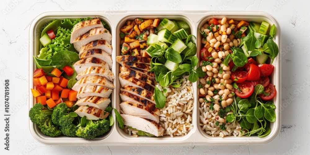 Healthy Chicken Meal Prep Containers With Fresh Vegetables and Grains Healthy Chicken Meal Prep Containers With Fresh Vegetables and Grains