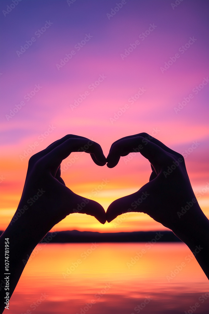 Fototapeta premium A pair of hands forming a heart shape over a body of water