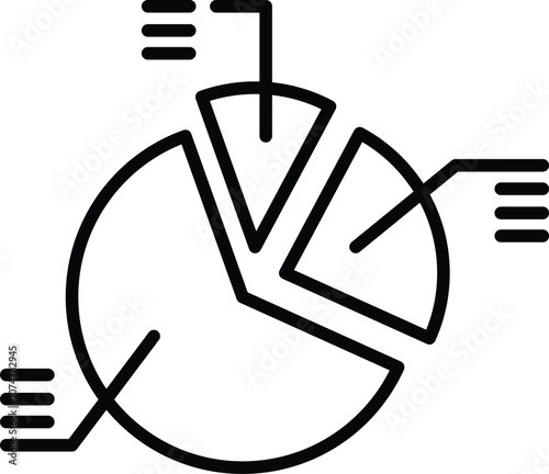 Edge Analytics Icon – Pie Chart and Data Lines. Black Vector outline style