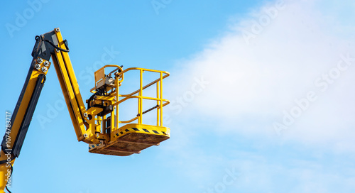 Wallpaper Mural Elevated work platform extends towards blue sky at construction site during bright sunny day Torontodigital.ca