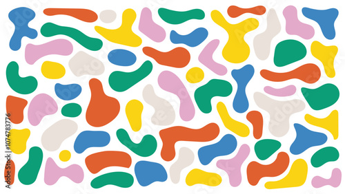 Abstract organic fluid blobs in various colors, ideal for creative backgrounds and modern decor. High quality vector set featuring irregular shapes for versatile design.