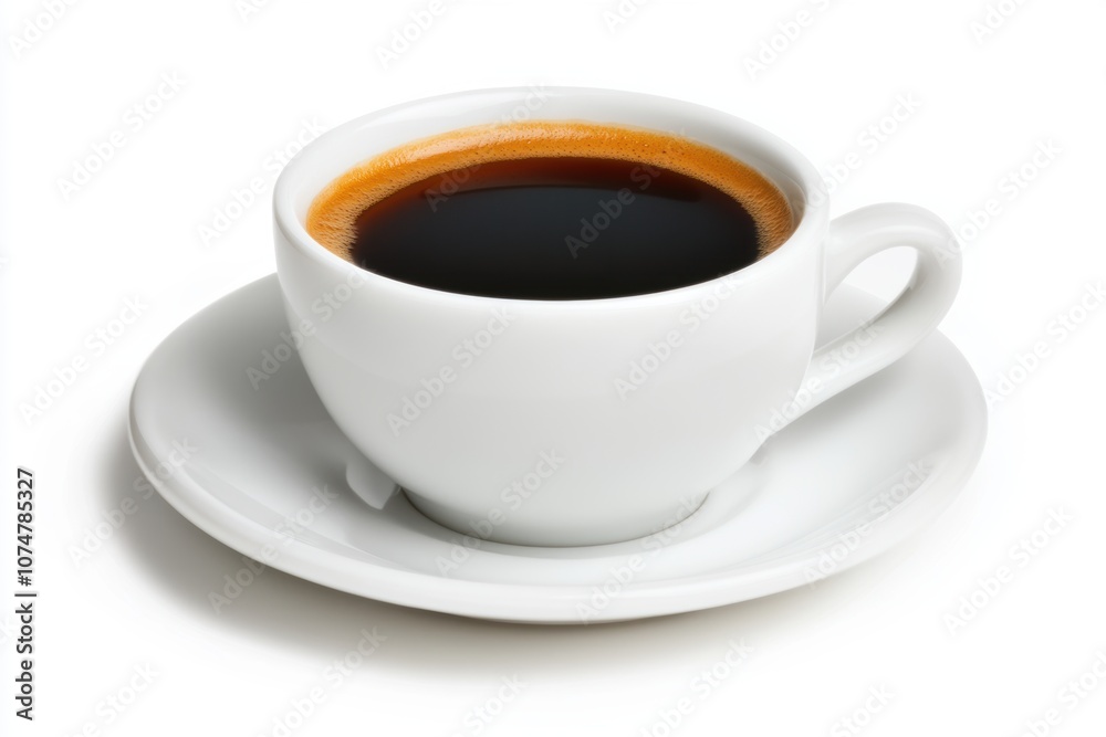 A Single Solitary Cup of Coffee Perfectly Isolated and Captured on a Pristine White Background A Single Solitary Cup of Coffee Perfectly Isolated and Captured on a Pristine White Background