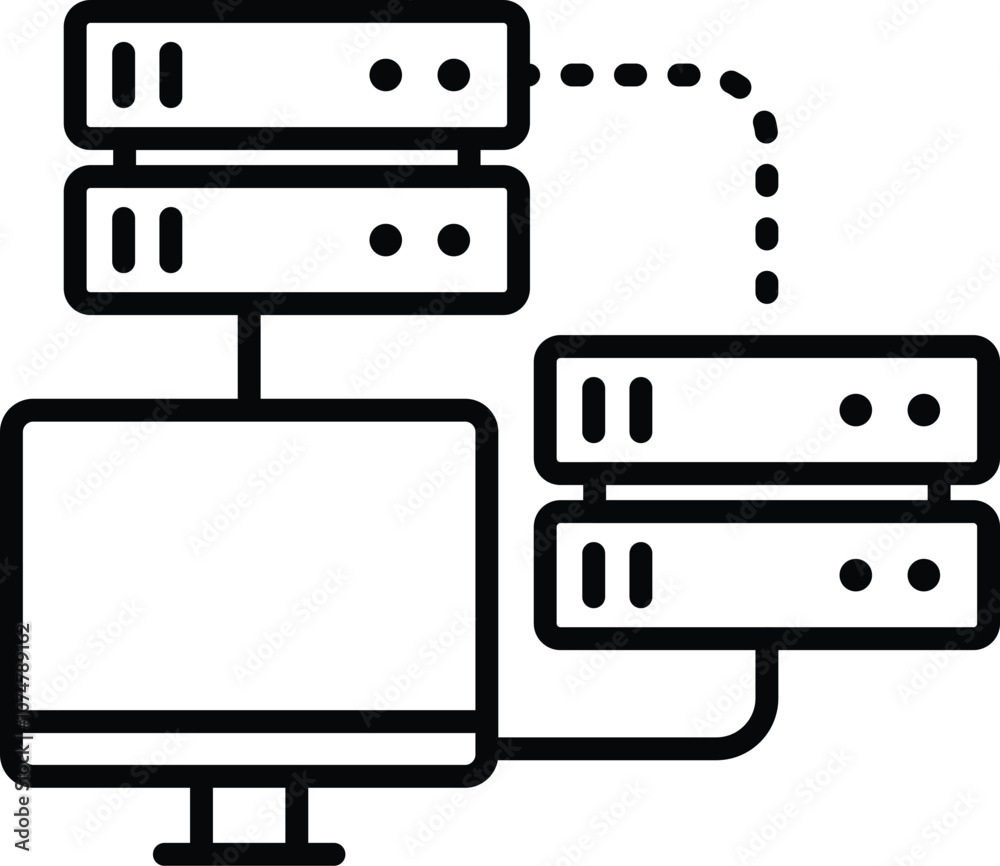 High Availability Icon – Twin Servers with a Continuous Loop Arrow. Black Vector outline style High Availability Icon – Twin Servers with a Continuous Loop Arrow. Black Vector outline style