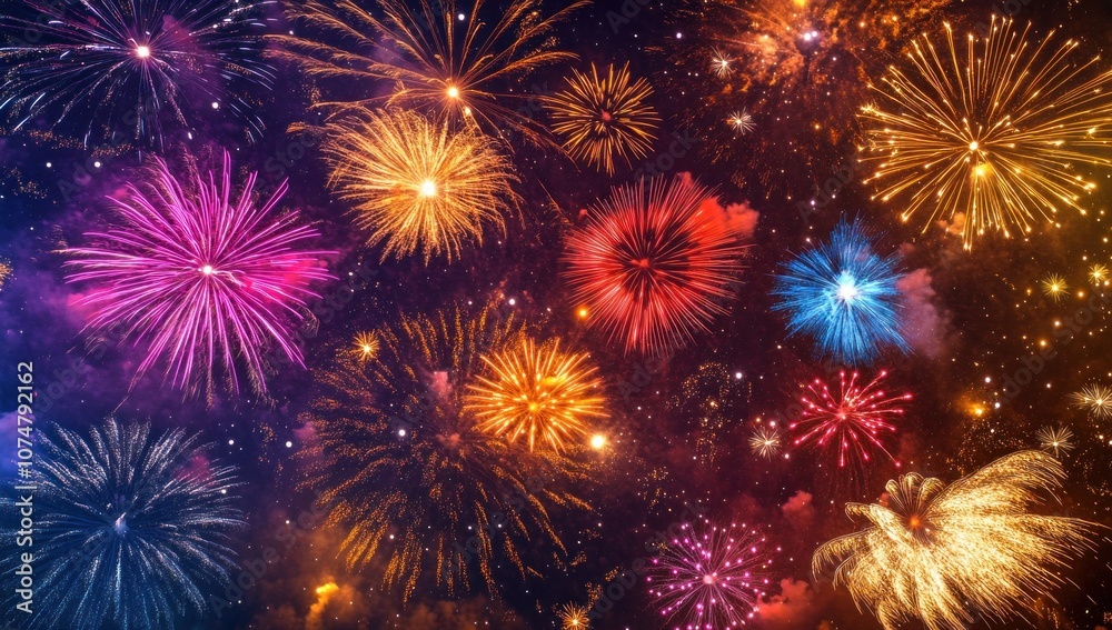 Fototapeta premium A Night Sky Lit Up With Fireworks