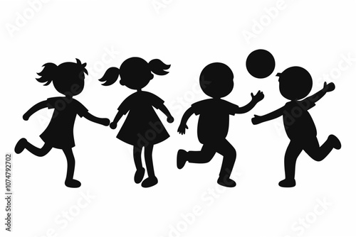 children playing silhouette vector black. different type girls and boy play vector on white background