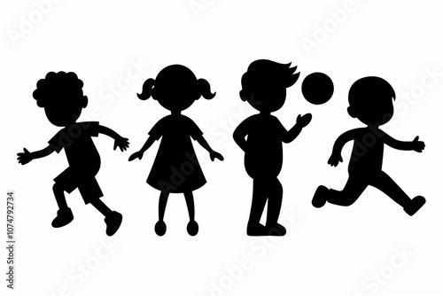 children playing silhouette vector black. different type girls and boy play vector on white background