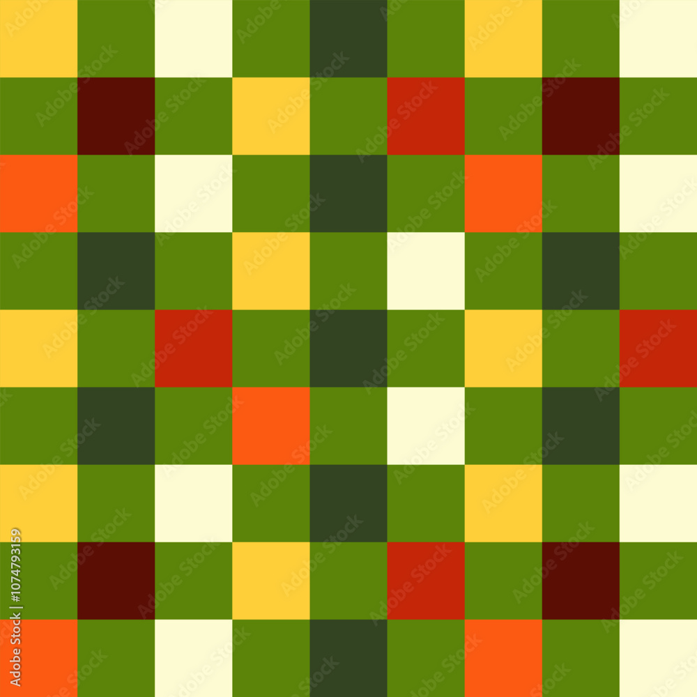 Vibrant seamless checkered grid pattern for Xmas, Christmas, and Happy New Year. Squares in festive colors create a geometric vector design. Ideal for holiday themed wallpapers and background Vibrant seamless checkered grid pattern for Xmas, Christmas, and Happy New Year. Squares in festive colors create a geometric vector design. Ideal for holiday themed wallpapers and background
