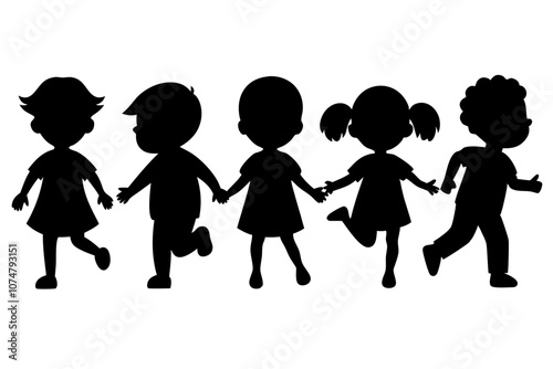 children playing silhouette vector black. different type girls and boy play vector on white background