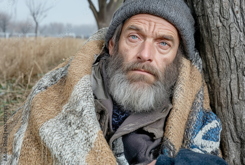 The  homeless hobos, an elderly man sitting cross-legged on the ground in Central Park