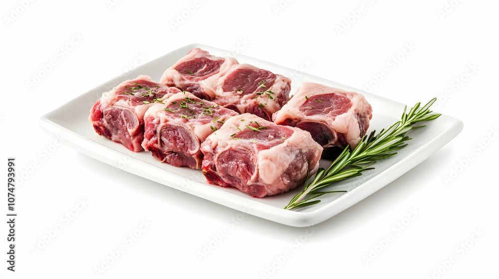 Fresh pork tail on a white plate on a white background
Fresh pork tail on a white plate on a white background