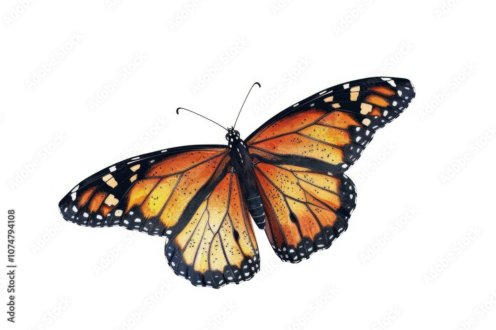 Fototapeta premium Butterfly flies by hand one line drawing on white isolated background. Vector illustration