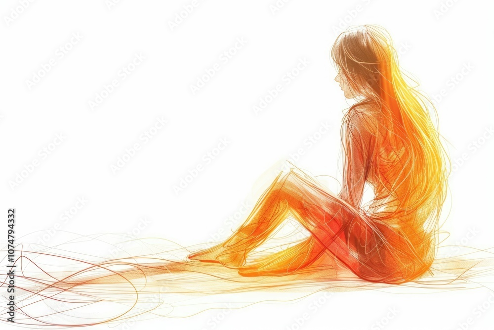 Continuous hand drawn doodle art portrait of woman sitting. Continuous hand drawn doodle art portrait of woman sitting.