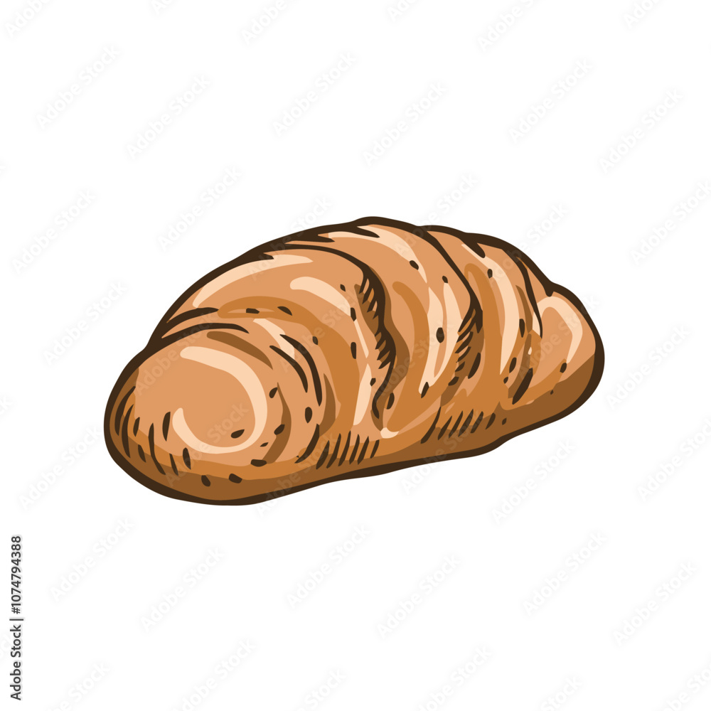 Beautifully illustrated depiction of a freshly baked artisan bread loaf, distinctively crafted Beautifully illustrated depiction of a freshly baked artisan bread loaf, distinctively crafted
