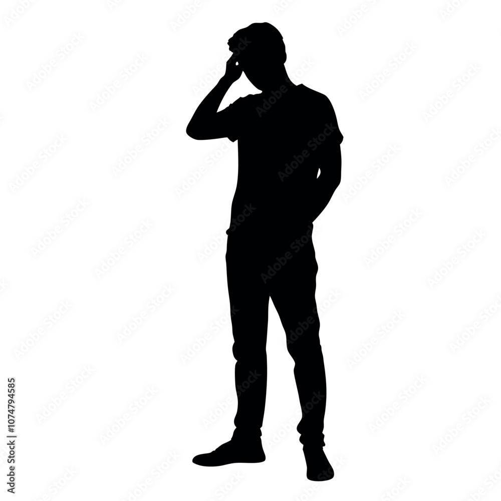 a man thinking pose vector silhouette isolated white background a man thinking pose vector silhouette isolated white background