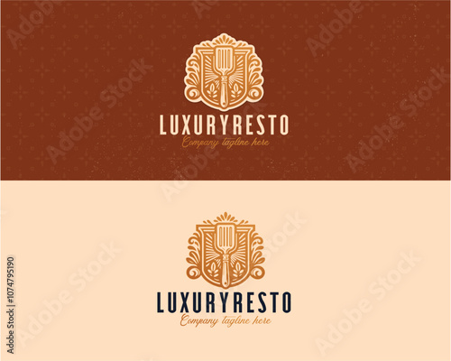 Royal elegant luxury gourmet restaurant logo template for food business