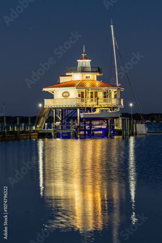 Choptank River Lighthouse at Night Portrait - Vertical - Orientation Cambridge MD photo