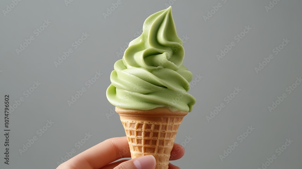 Green Tea Soft Serve Ice Cream Cone - Delicious Summer Treat Green Tea Soft Serve Ice Cream Cone - Delicious Summer Treat