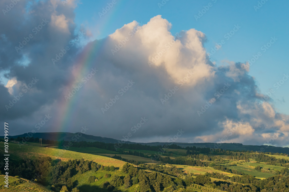 Trees and green field typical landscape of São Miguel island, with clouds and rainbow, Azores PORTUGAL
Trees and green field typical landscape of São Miguel island, with clouds and rainbow, Azores PORTUGAL