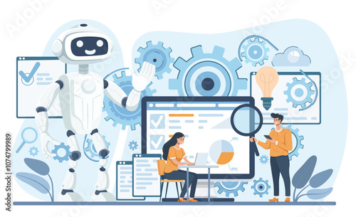 Robotic process automation. Artificial intelligence innovation technology concept. Web banner of business industry using ai. vector illustration
