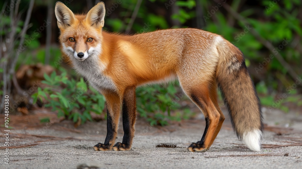Alert fox in minimalistic natural setting for wildlife and nature conservation design Alert fox in minimalistic natural setting for wildlife and nature conservation design