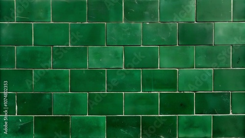 Green tile pattern with uneven masonry design for architectural and interior concepts