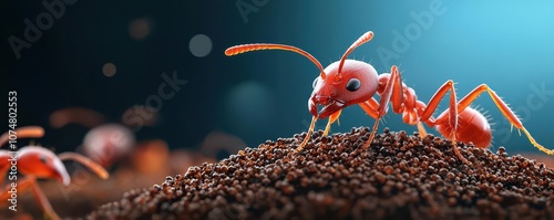 Poisonous Fire Ants in Nest Formation Fire ants swarming around their nest, emphasizing their venomous nature photo