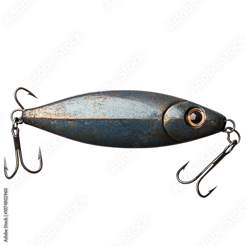 Old sea fishing metal lure isolated on transparent background photo