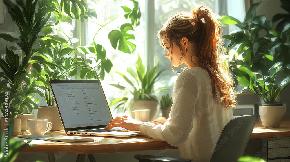 woman working on laptop, work from home woman working on laptop, work from home