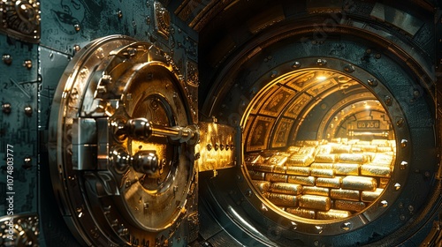 Open Vault Door Reveals Stacks of Gold Bars