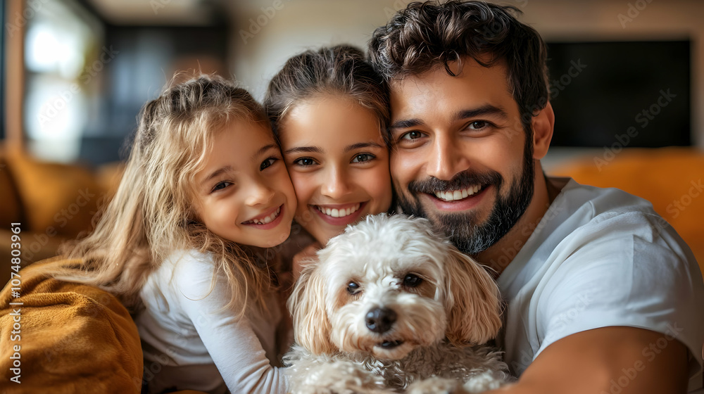 Smiling Family Portrait With Dog - Photo Smiling Family Portrait With Dog - Photo