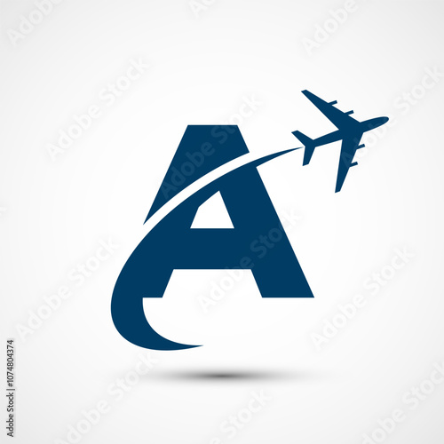 Alphabet A with aero plane. Travel icon. Aviation logo sign, Flying symbol. Flight icon