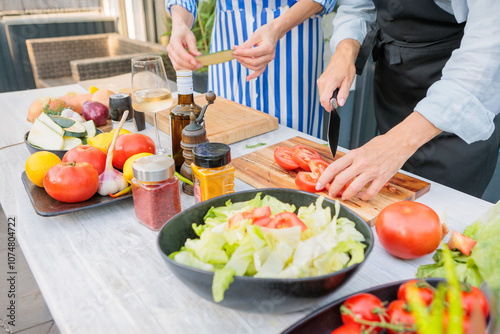 Woman Preparing Fresh Ingredients Outdoors for Entertaining Guests