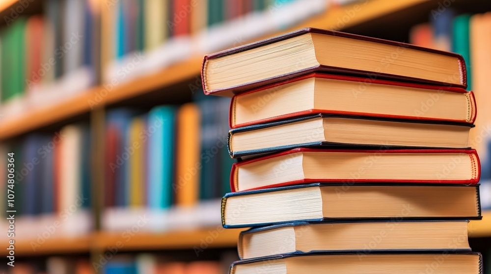 Cozy Library Corner with Neat Stacked Books Cozy Library Corner with Neat Stacked Books