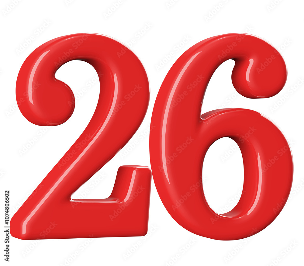 3D Red Number 26