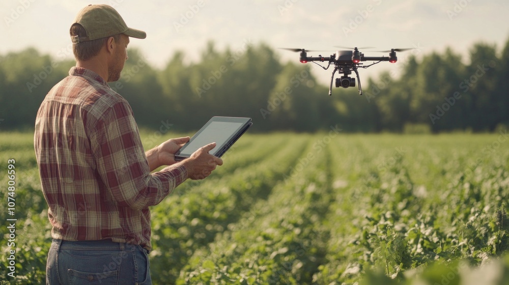 Farmer Using Drone Technology in Field Farmer Using Drone Technology in Field
