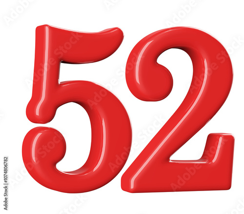 3D Red Number 52