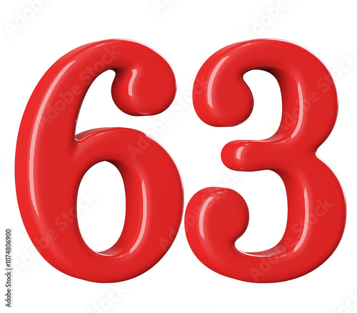 3D Red Number 63