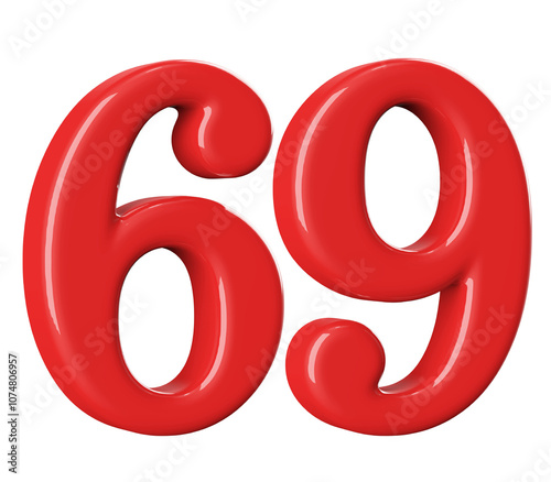 3D Red Number 69