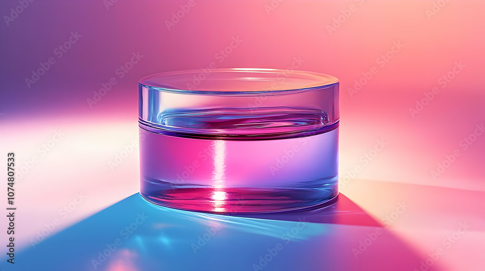 Glass Cylinder with Water in Pink and Blue Gradient Background - 3D Render Glass Cylinder with Water in Pink and Blue Gradient Background - 3D Render