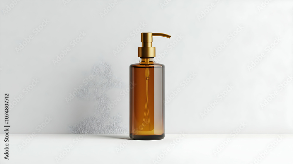 Amber Glass Bottle With Gold Pump Realistic 3D Render Amber Glass Bottle With Gold Pump Realistic 3D Render