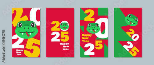 happy new year 2025 .chinese year of snake vertical banners  design set for social media vector illustration