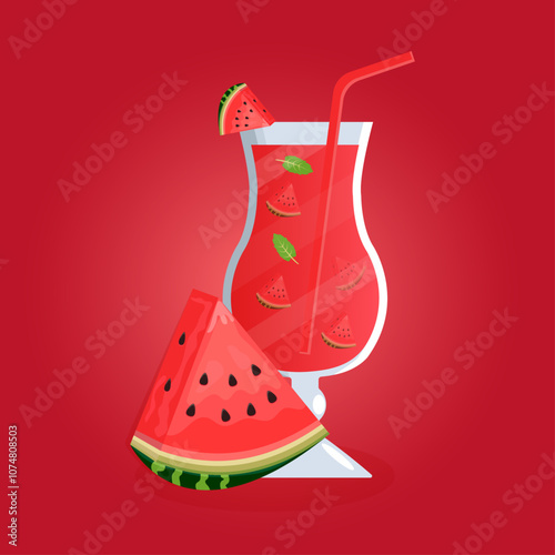 Watermelon drink. vector cocktail.