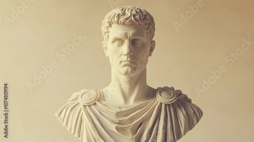 A marble bust of a man wearing a toga.