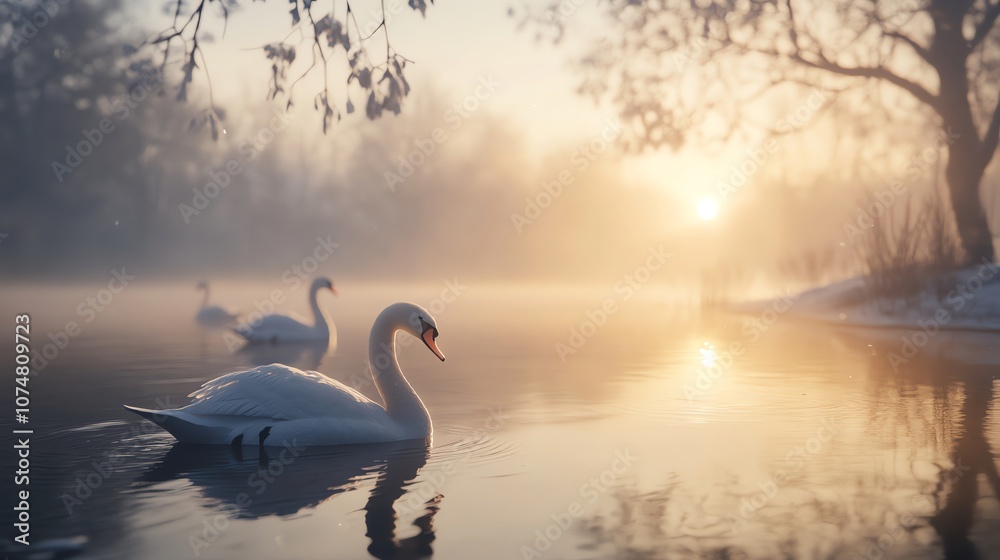 Fototapeta premium a swan is on the water