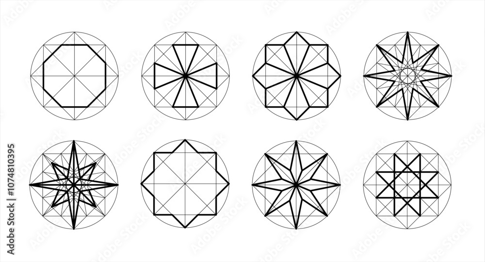 Set of sacred geometry. Vector Illustration isolated on white. Sacred geometry. Black lines on a white background. Set of sacred geometry. Vector Illustration isolated on white. Sacred geometry. Black lines on a white background.