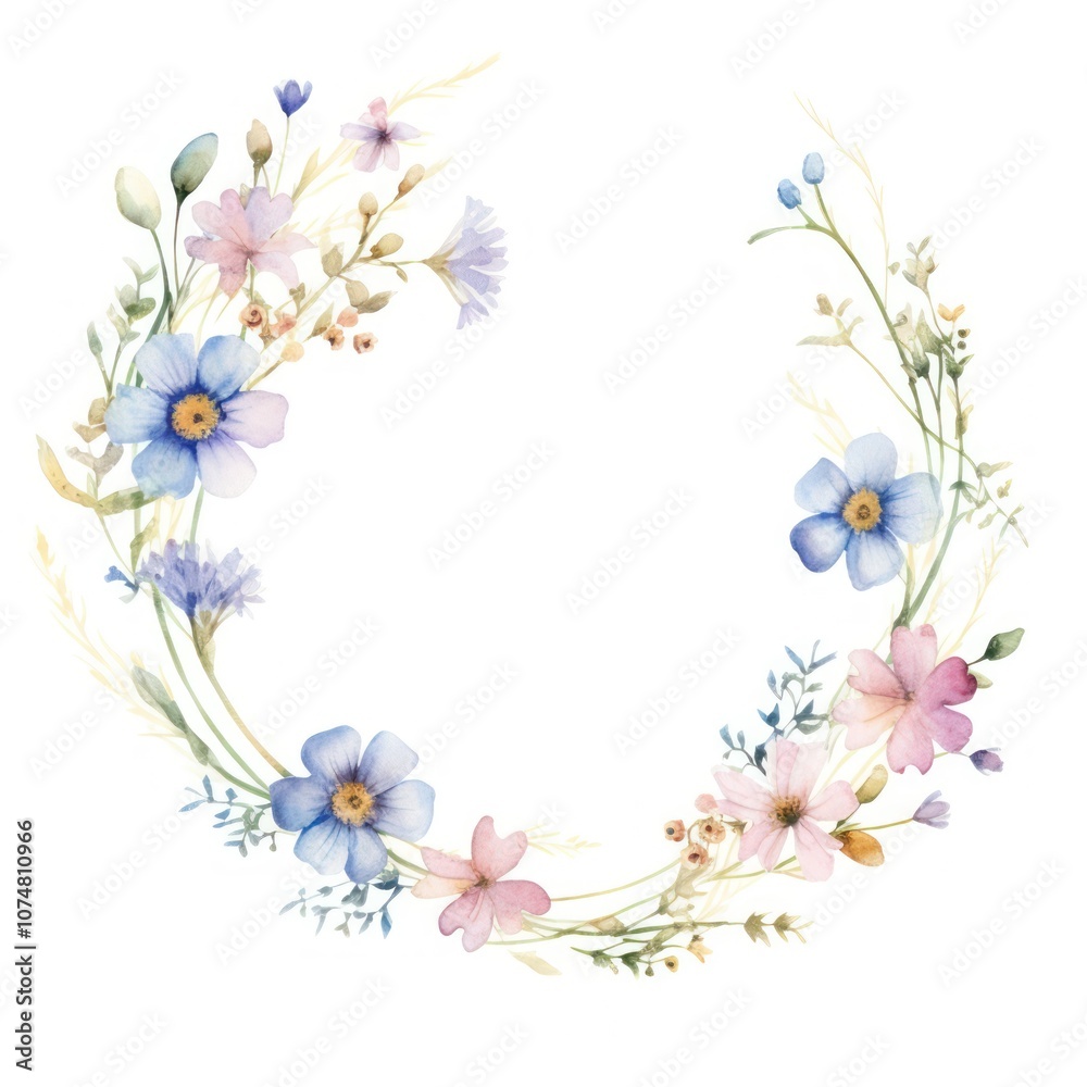 Fototapeta premium Flowers circle border pattern plant white background.