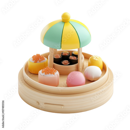 Delightful Wooden Toy Steamer with Assorted Delicacies photo